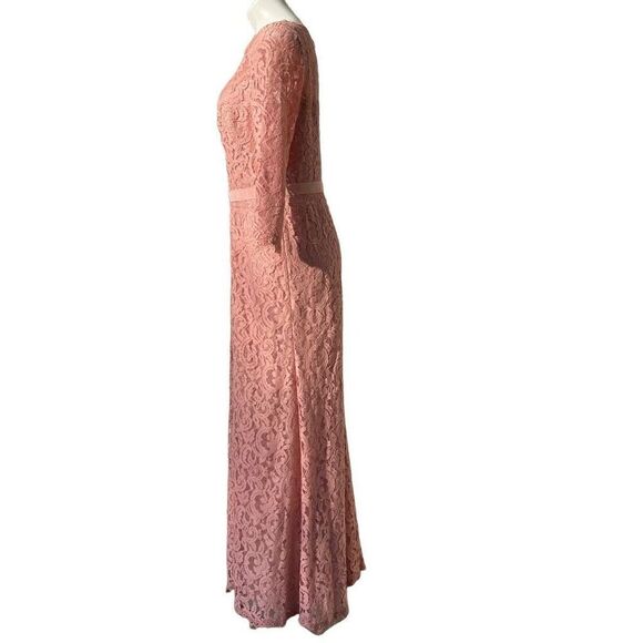 Tadashi Shoji blush Evening Dress Gown Cocktail Wedding Lace Lined Pink Size 12 - Picture 3 of 14